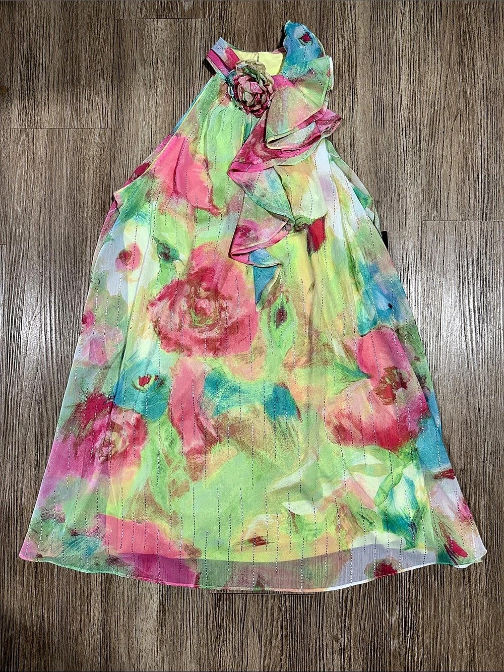 Karl Lagerfeld Floral Mini Dress Green & Pink Size 8
